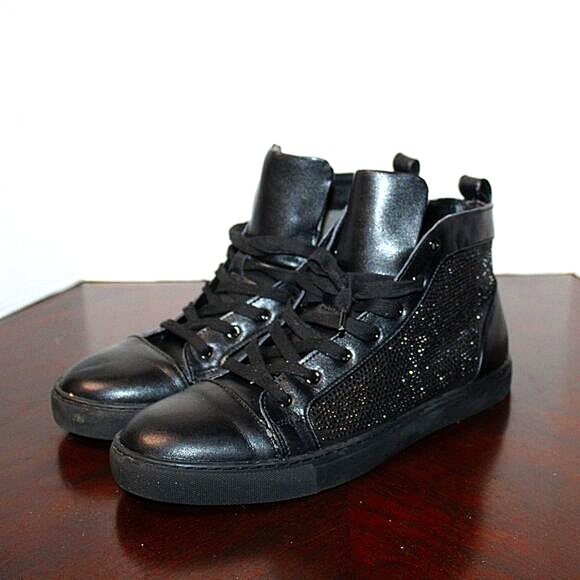 Steve Madden Black Leather & Textile High-Top Sneakers - Size 9.5 - Picture 1 of 10